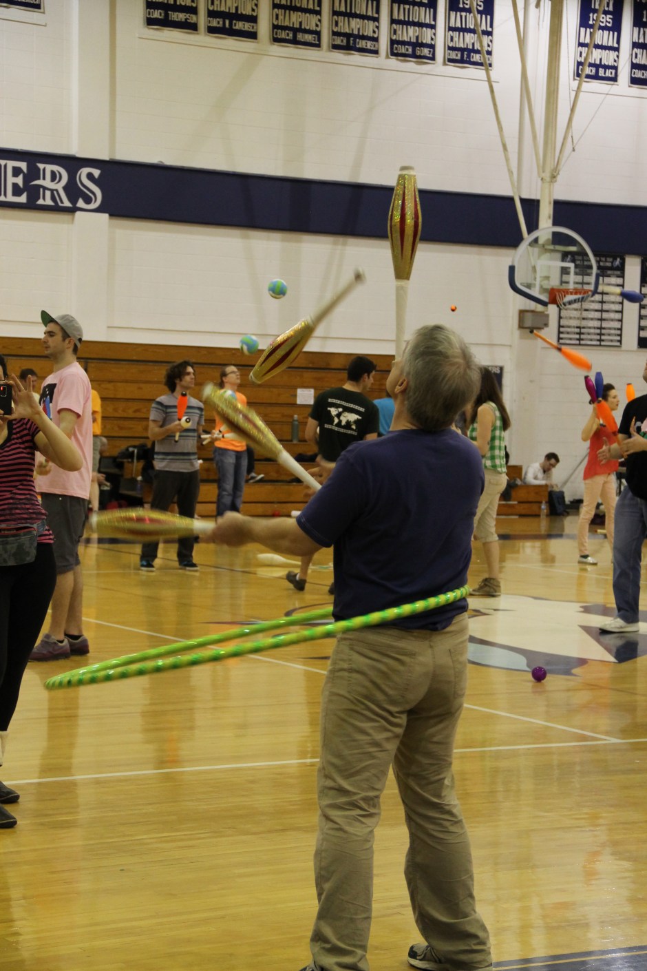 Juggling and hula hooping with a balance